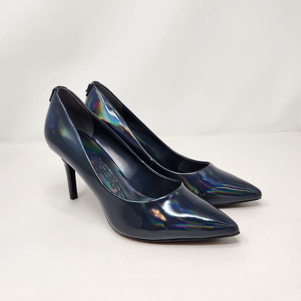 Karl Lagerfeld Royale Blue Holographic Heels Pumps Women Size 7.5 M Pointed Toe